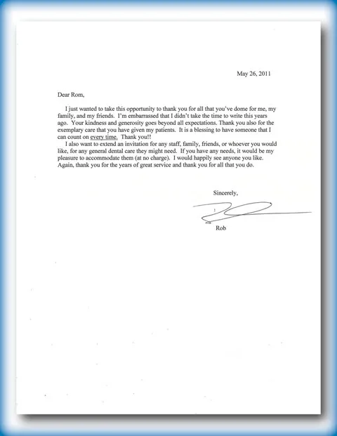 Typed and signed thank you note to Tri City Endodontics