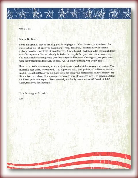 Typed thank you note to Tri City Endodontics