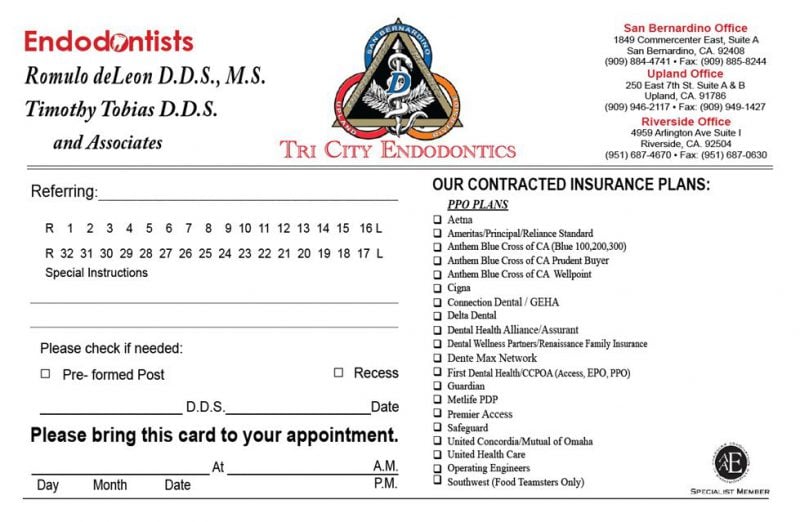 Referral form for Tri City Endodontics