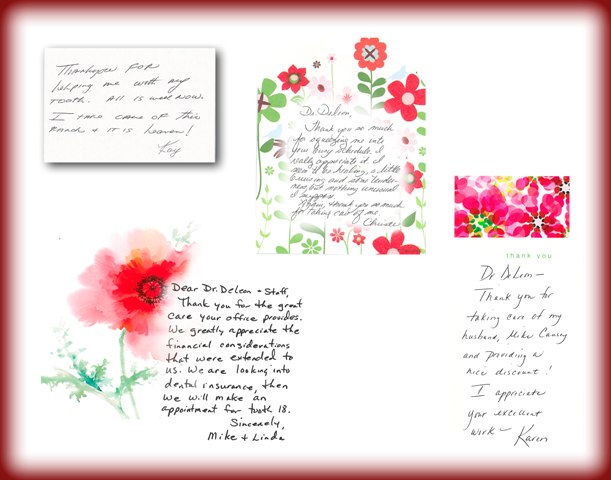 Four handwritten thank you notes to Tri City Endodontics