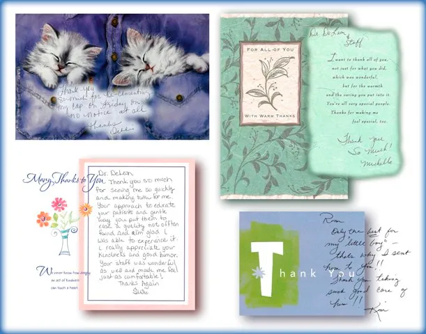 Four Handwritten thank you notes to Tri City Endodontics