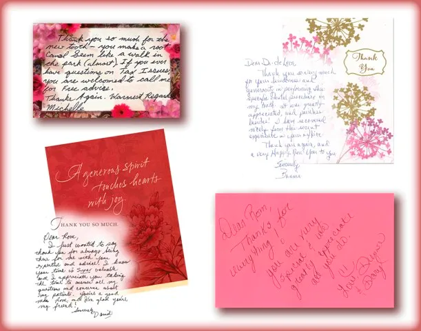 Four handwritten thank you notes to Tri City Endodontics