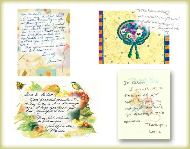 Four handwritten thank you notes to Tri City Endodontics