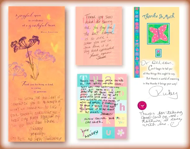 Five handwritten thank you notes to Tri City Endodontics